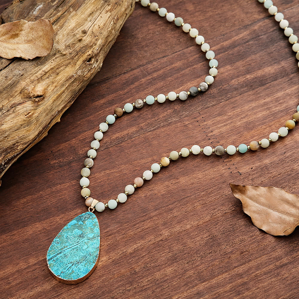 Olivenorma Amazonite Beaded Drop Pendant Necklace