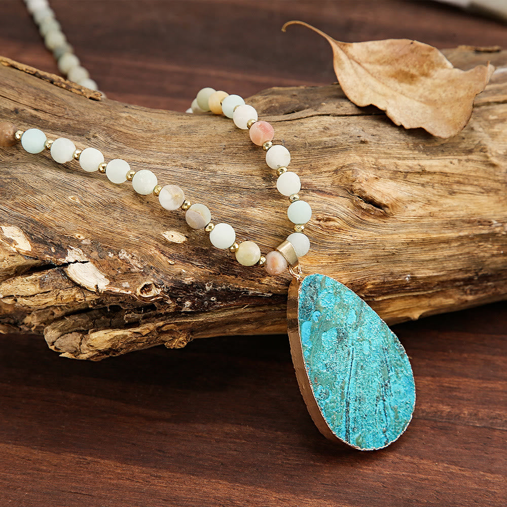 Olivenorma Amazonite Beaded Drop Pendant Necklace