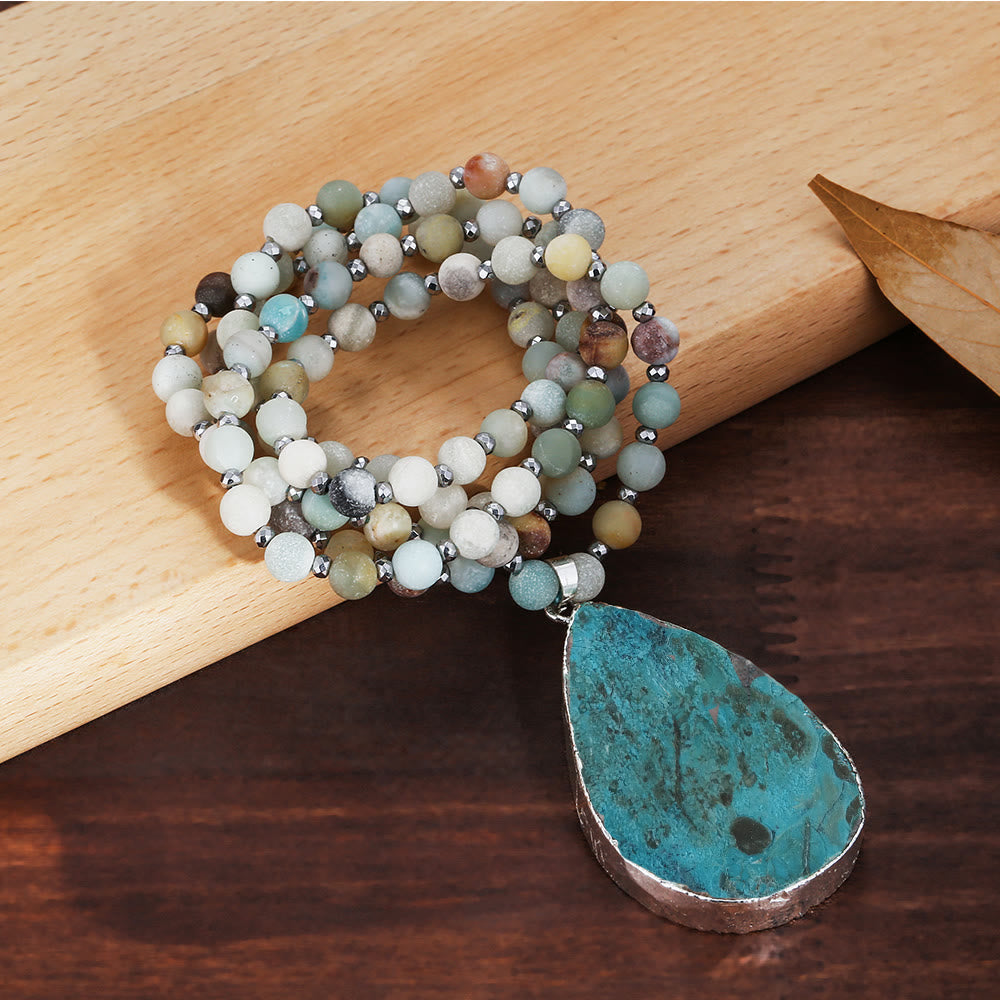 Olivenorma Amazonite Beaded Drop Pendant Necklace