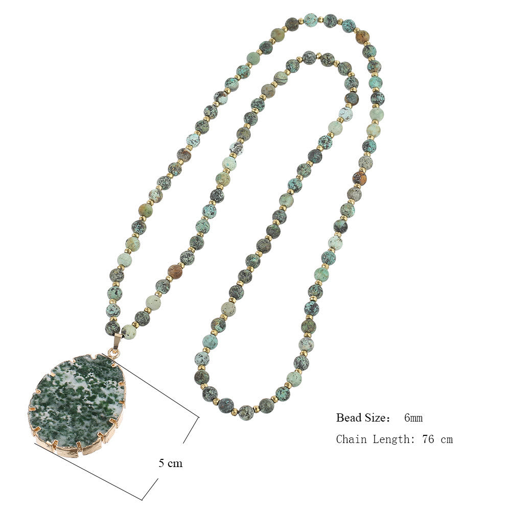 Olivenorma African Turquoise Beaded Moss Agate Pendant Necklace