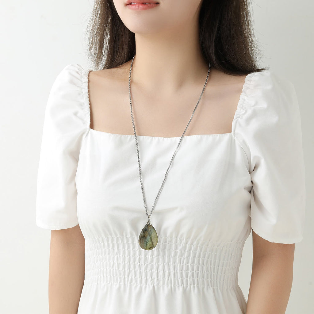 Olivenorma Labradorite Water Drop Pendant Necklace