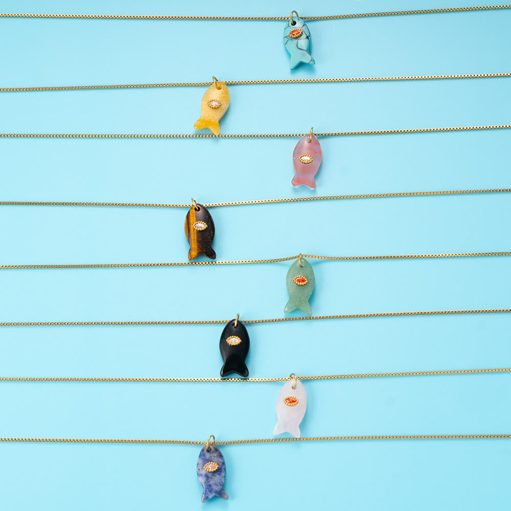 Olivenorma Natural Stone Cut Fish Shape Pendant Necklace