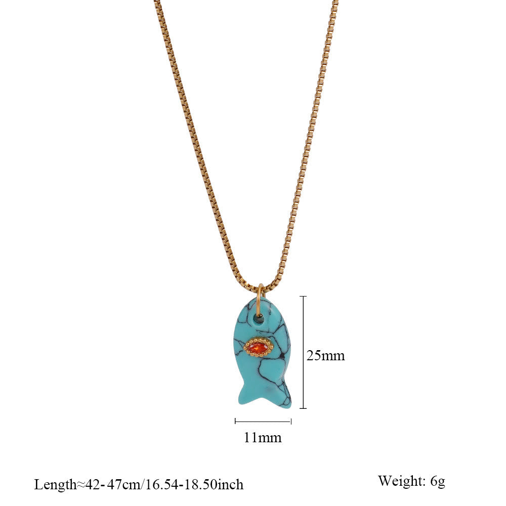 Olivenorma Natural Stone Cut Fish Shape Pendant Necklace