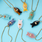 Olivenorma Natural Stone Cut Fish Shape Pendant Necklace