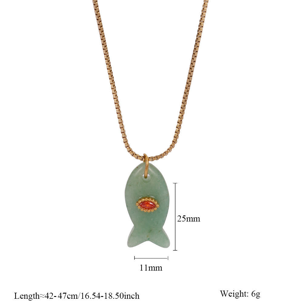 Olivenorma Natural Stone Cut Fish Shape Pendant Necklace