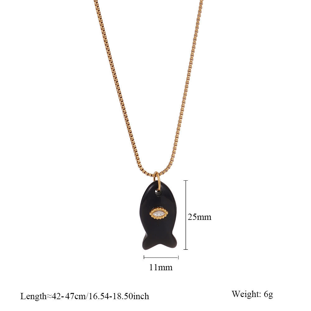 Olivenorma Natural Stone Cut Fish Shape Pendant Necklace