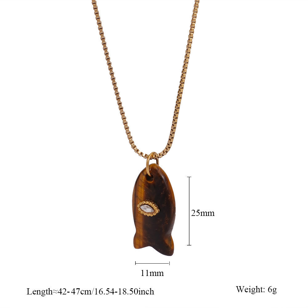 Olivenorma Natural Stone Cut Fish Shape Pendant Necklace