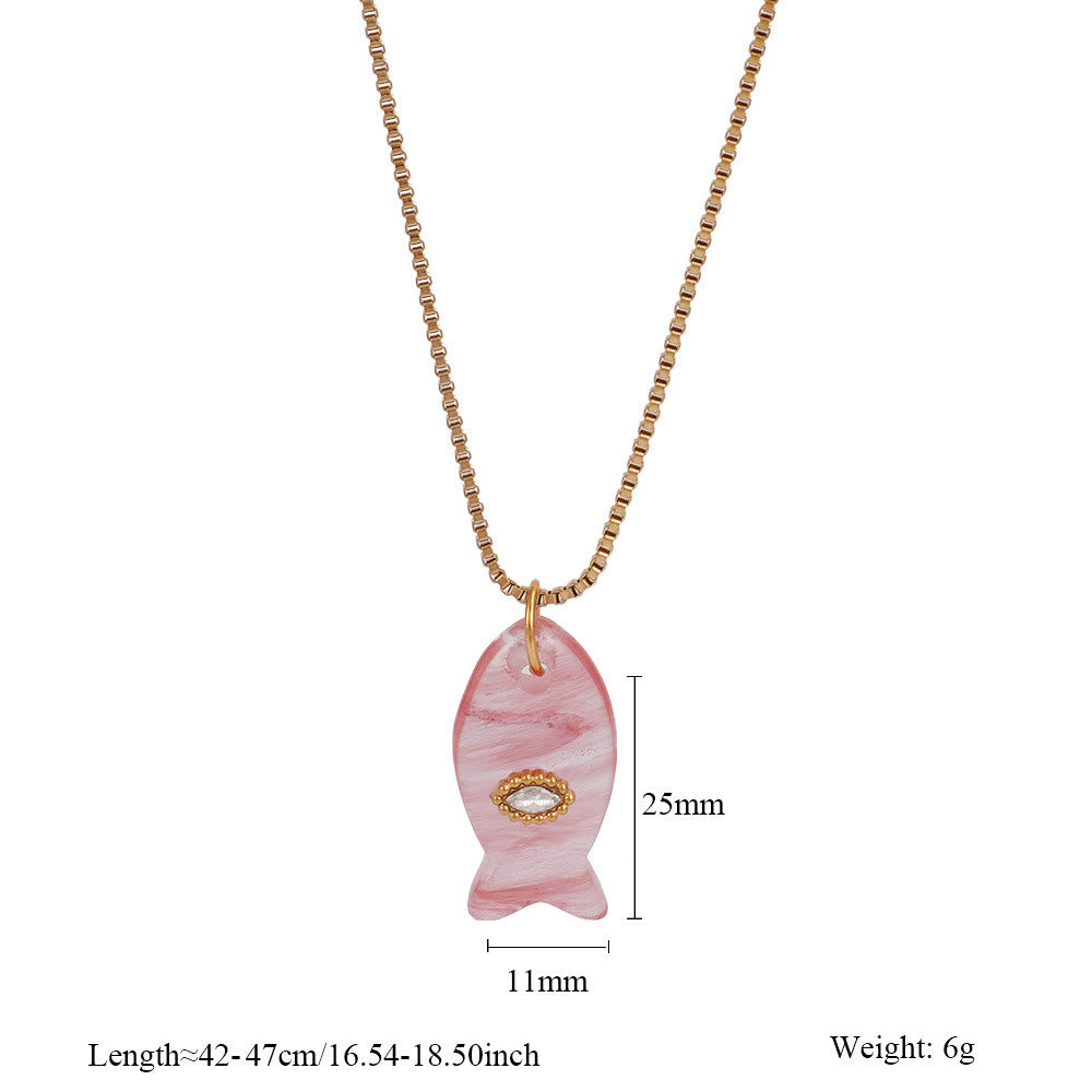 Olivenorma Natural Stone Cut Fish Shape Pendant Necklace