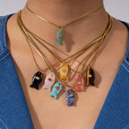 Olivenorma Natural Stone Cut Fish Shape Pendant Necklace