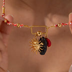 Olivenorma Natural Stone Hamsa Pendant Colored Rope Necklace