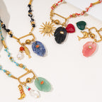 Olivenorma Natural Stone Hamsa Pendant Colored Rope Necklace