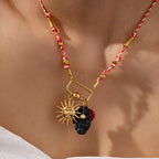 Olivenorma Natural Stone Hamsa Pendant Colored Rope Necklace