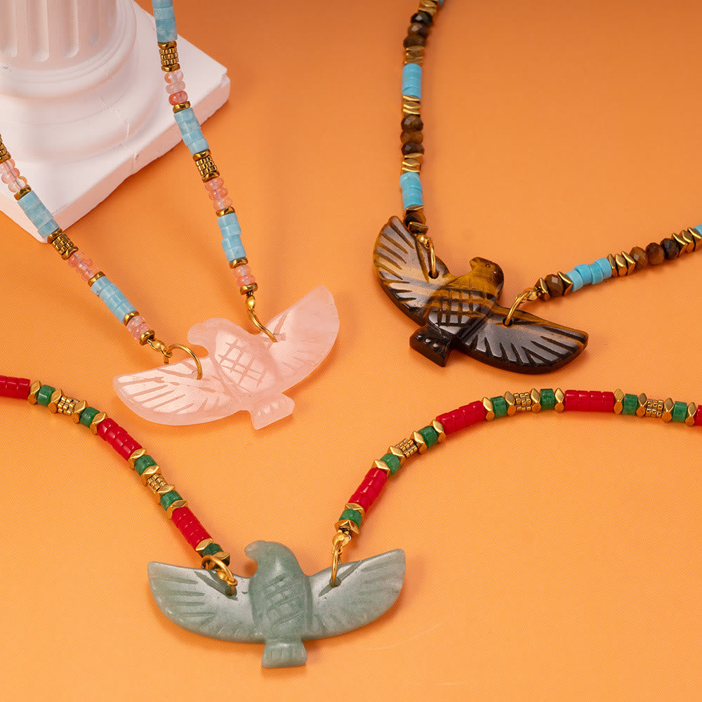 Olivenorma Natural Stone Eagle Carving Pendant Beaded Necklace