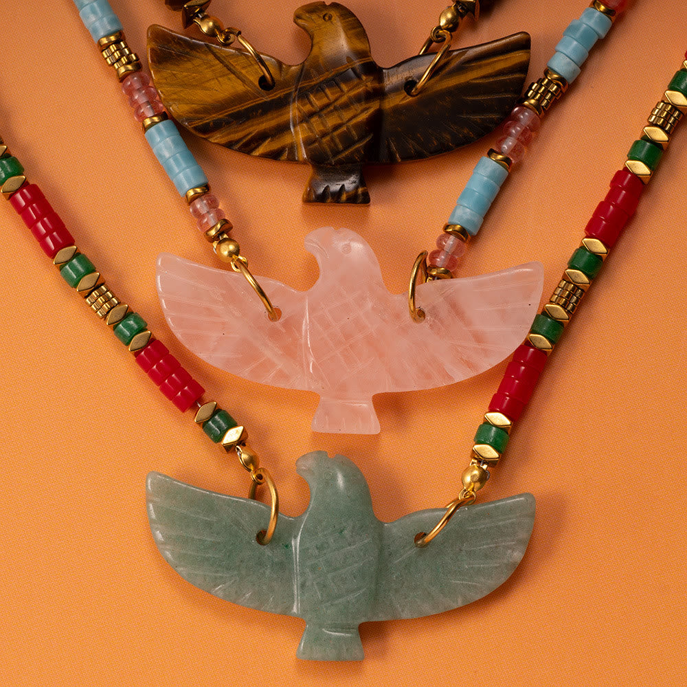 Olivenorma Natural Stone Eagle Carving Pendant Beaded Necklace
