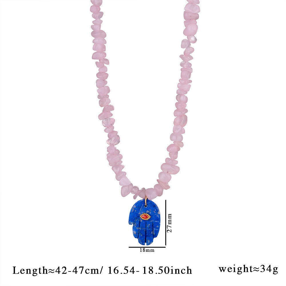 Olivenorma Irregular Crystal Bead Hamsa Pendant Necklace