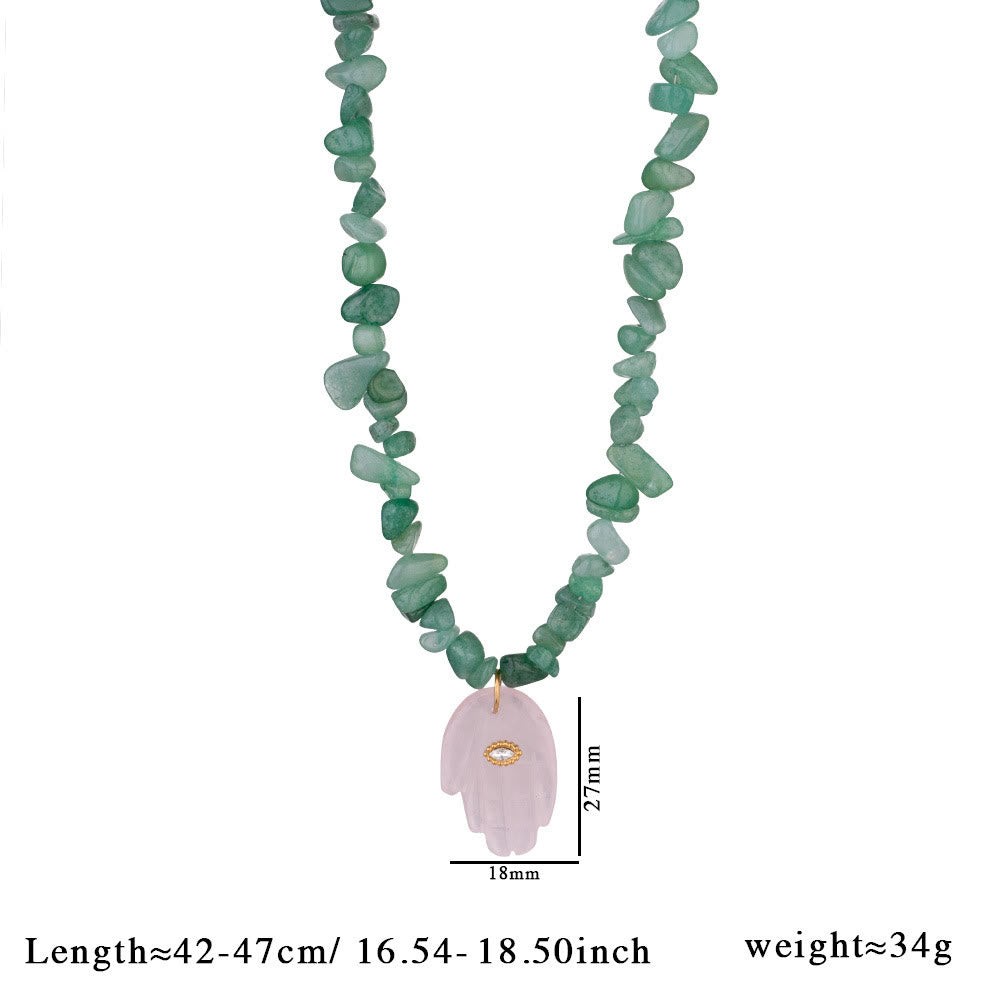 Olivenorma Irregular Crystal Bead Hamsa Pendant Necklace