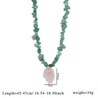 Olivenorma Irregular Crystal Bead Hamsa Pendant Necklace