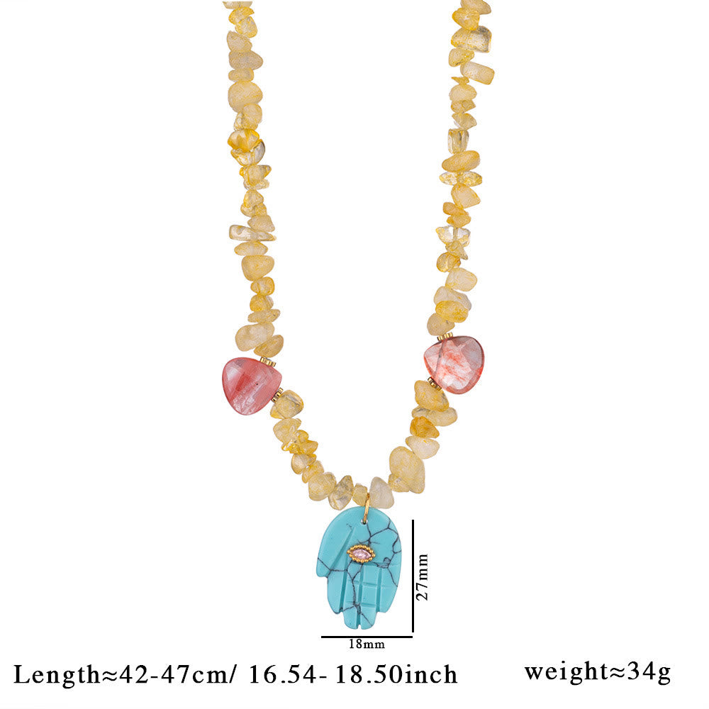 Olivenorma Irregular Crystal Bead Hamsa Pendant Necklace