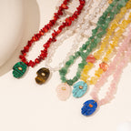 Olivenorma Irregular Crystal Bead Hamsa Pendant Necklace