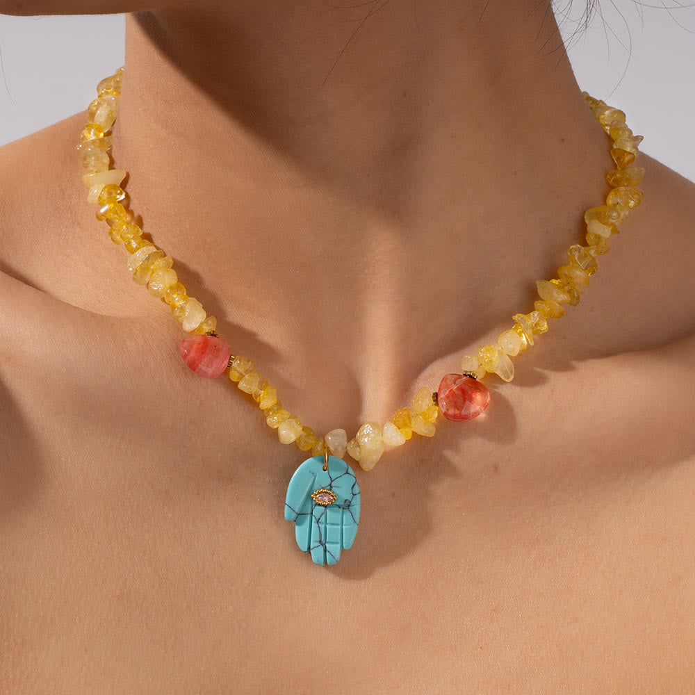 Olivenorma Irregular Crystal Bead Hamsa Pendant Necklace