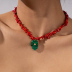 Olivenorma Irregular Crystal Bead Hamsa Pendant Necklace