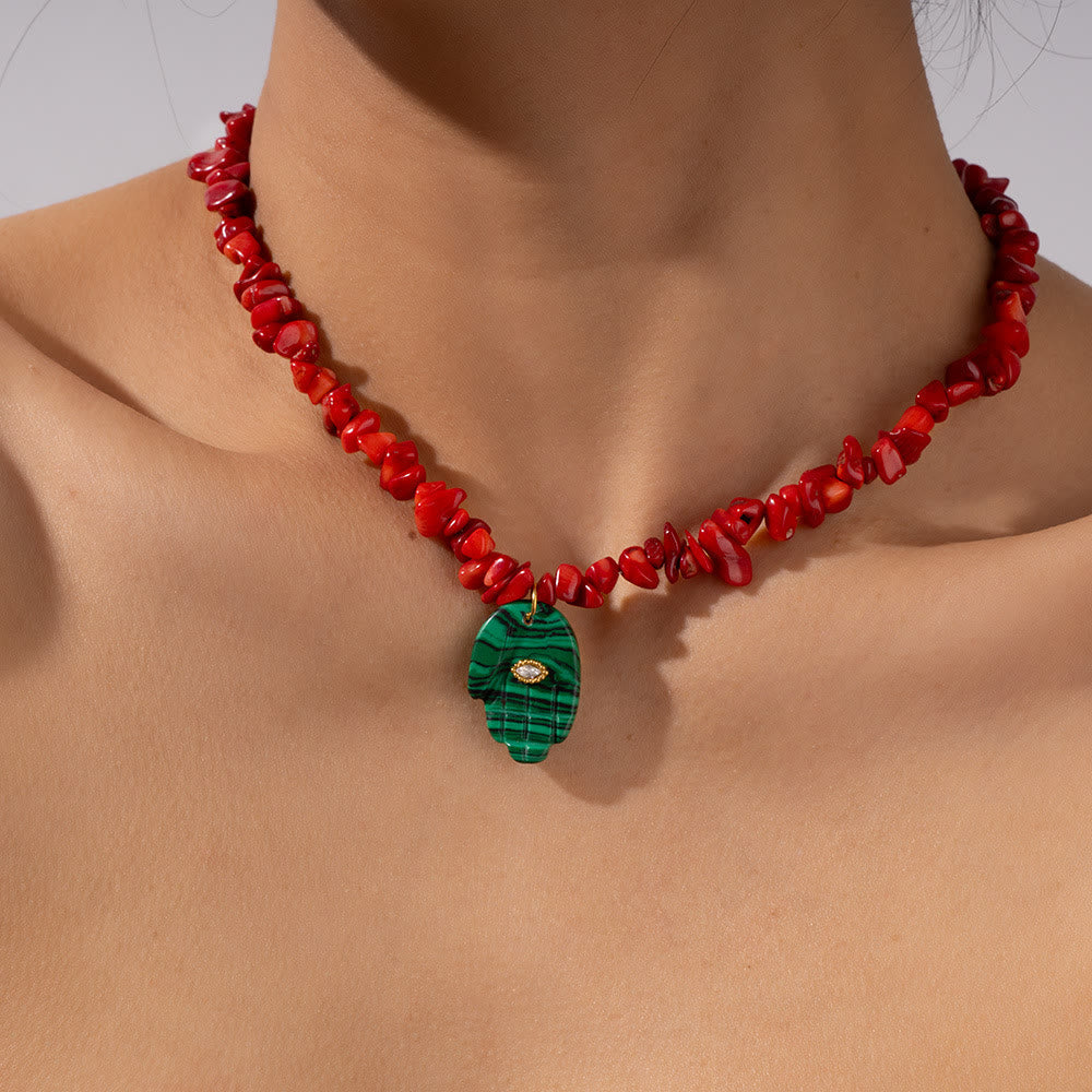 Olivenorma Irregular Crystal Bead Hamsa Pendant Necklace