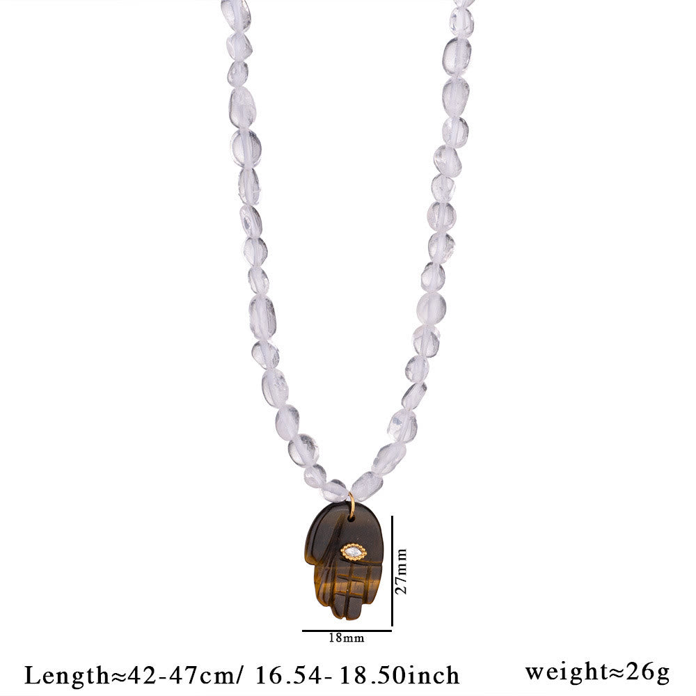 Olivenorma Irregular Crystal Bead Hamsa Pendant Necklace