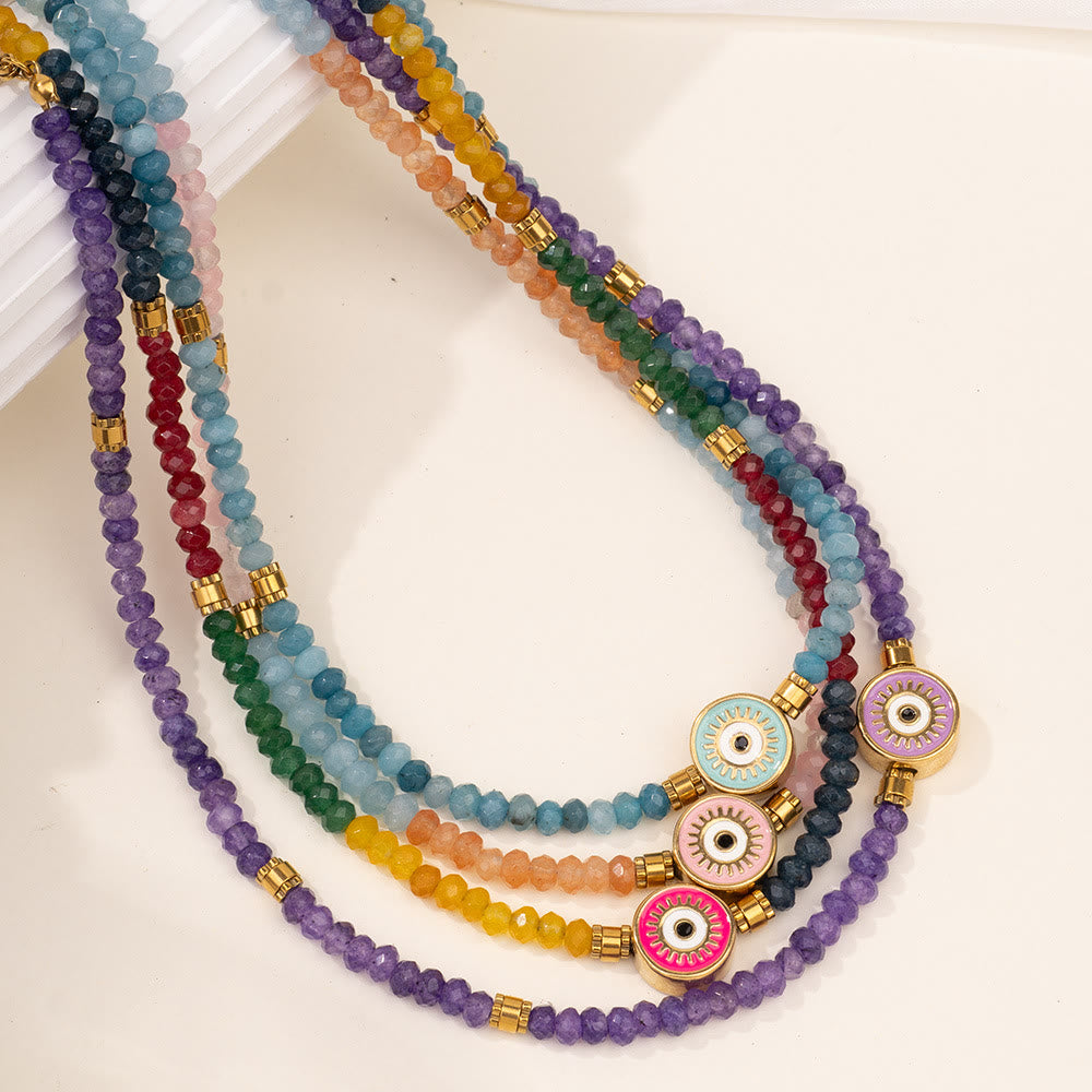 Olivenorma Natural Crystal Beads Evil Eye Pendant Necklace