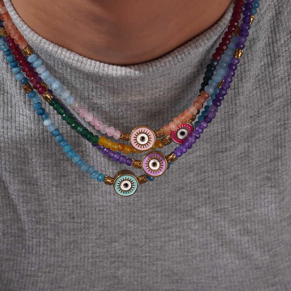 Olivenorma Natural Crystal Beads Evil Eye Pendant Necklace