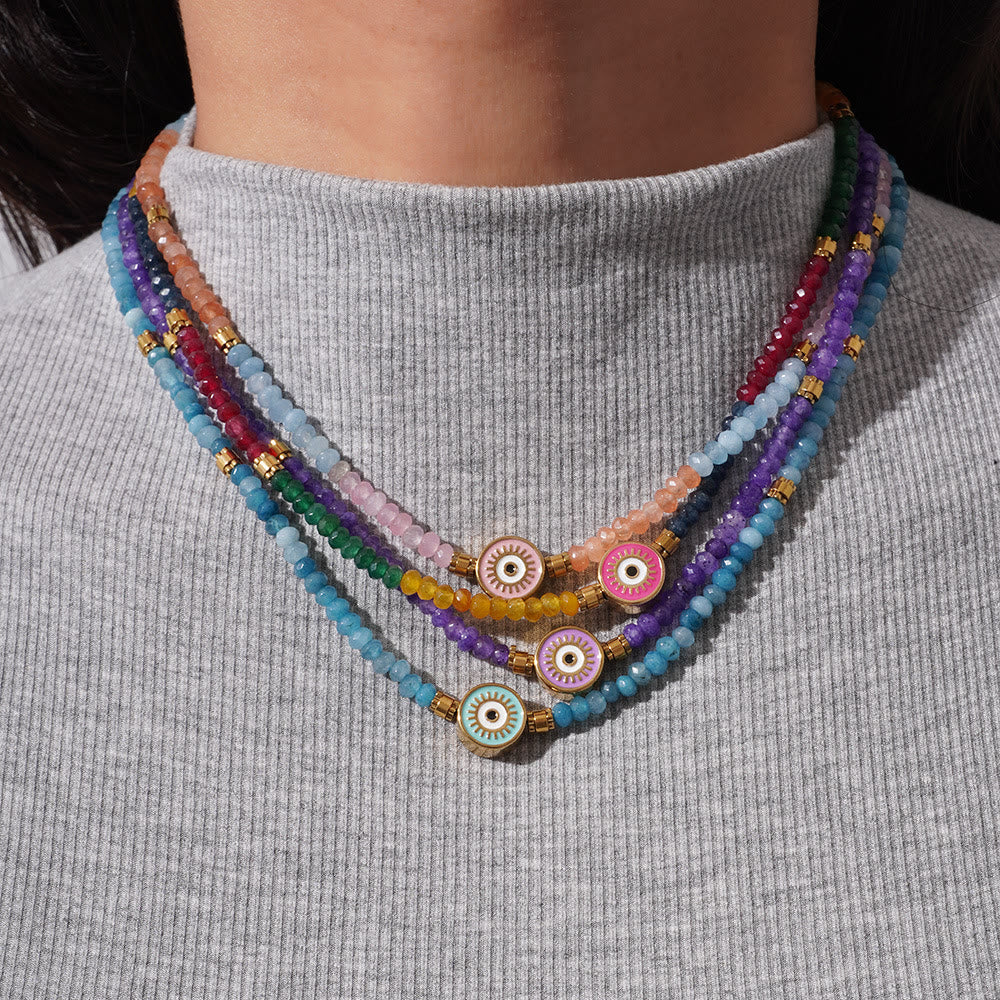 Olivenorma Natural Crystal Beads Evil Eye Pendant Necklace