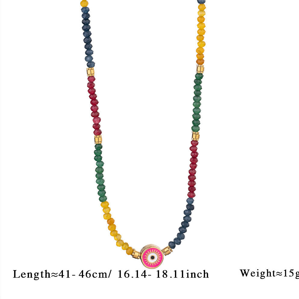 Olivenorma Natural Crystal Beads Evil Eye Pendant Necklace