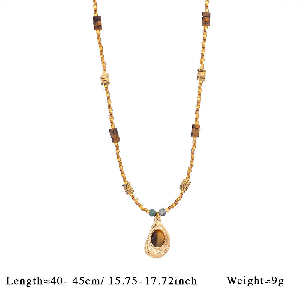 Olivenorma Vintage Natural Tiger Eye Bead Pendant Necklace