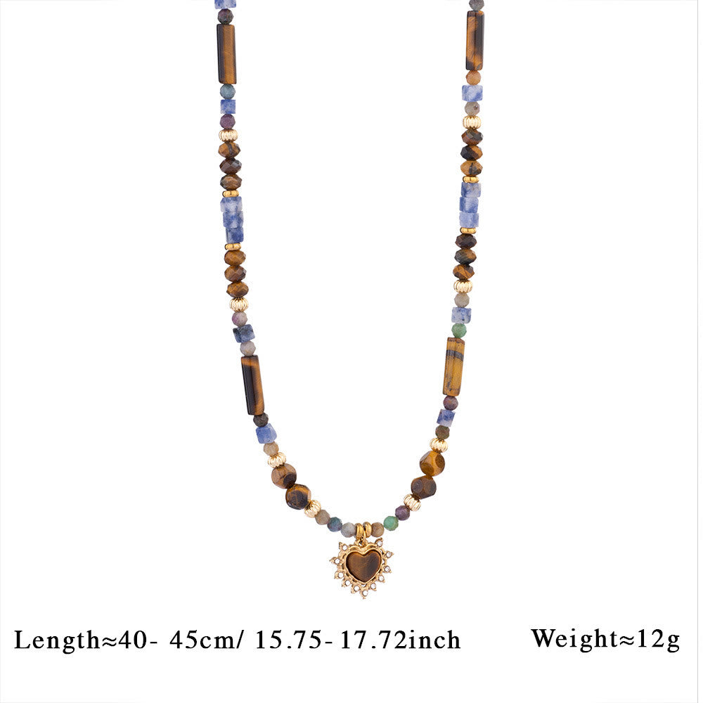 Olivenorma Vintage Natural Tiger Eye Bead Pendant Necklace