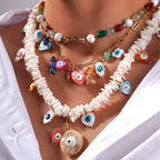 Olivenorma Natural Crystal Shell Beads Evil Eye Necklace