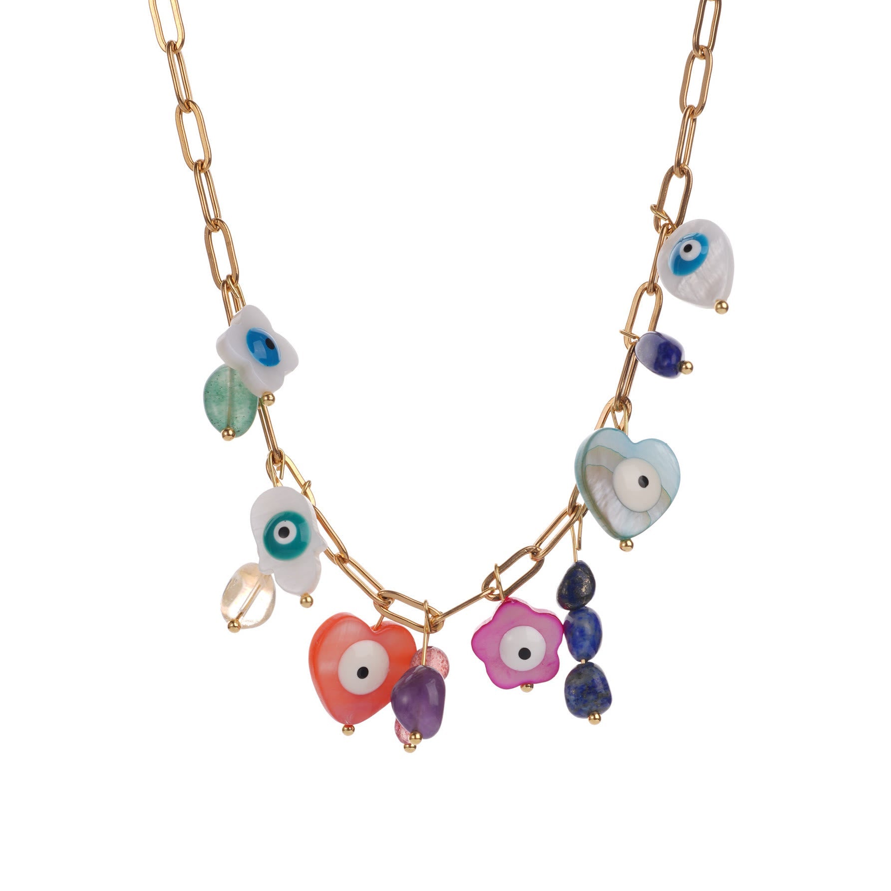 Olivenorma Natural Crystal Shell Beads Evil Eye Necklace