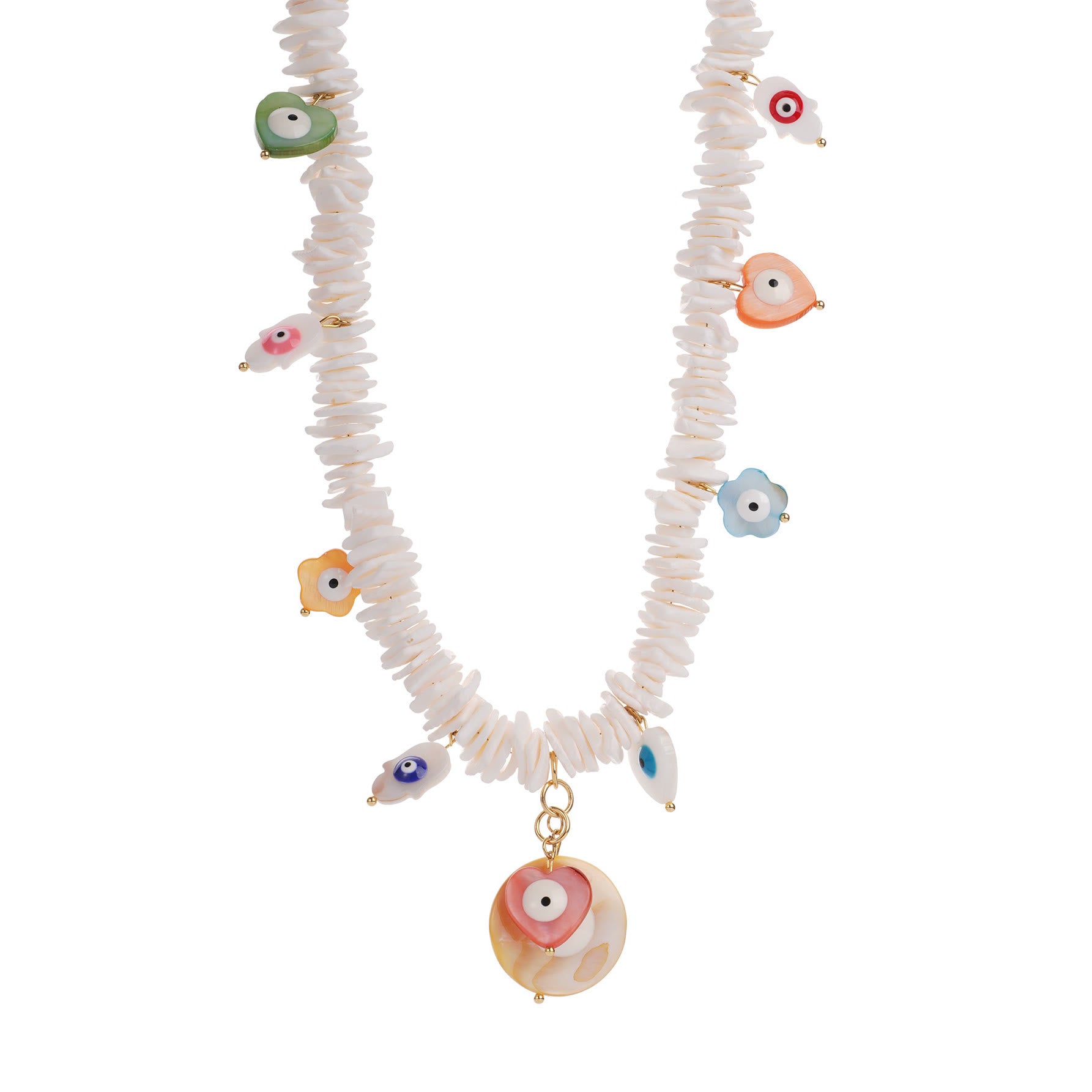 Olivenorma Natural Crystal Shell Beads Evil Eye Necklace