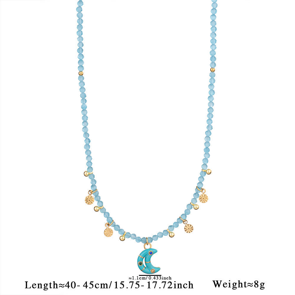Olivenorma Amazonite Aquamarine Blue Chalcedony Beaded Necklace