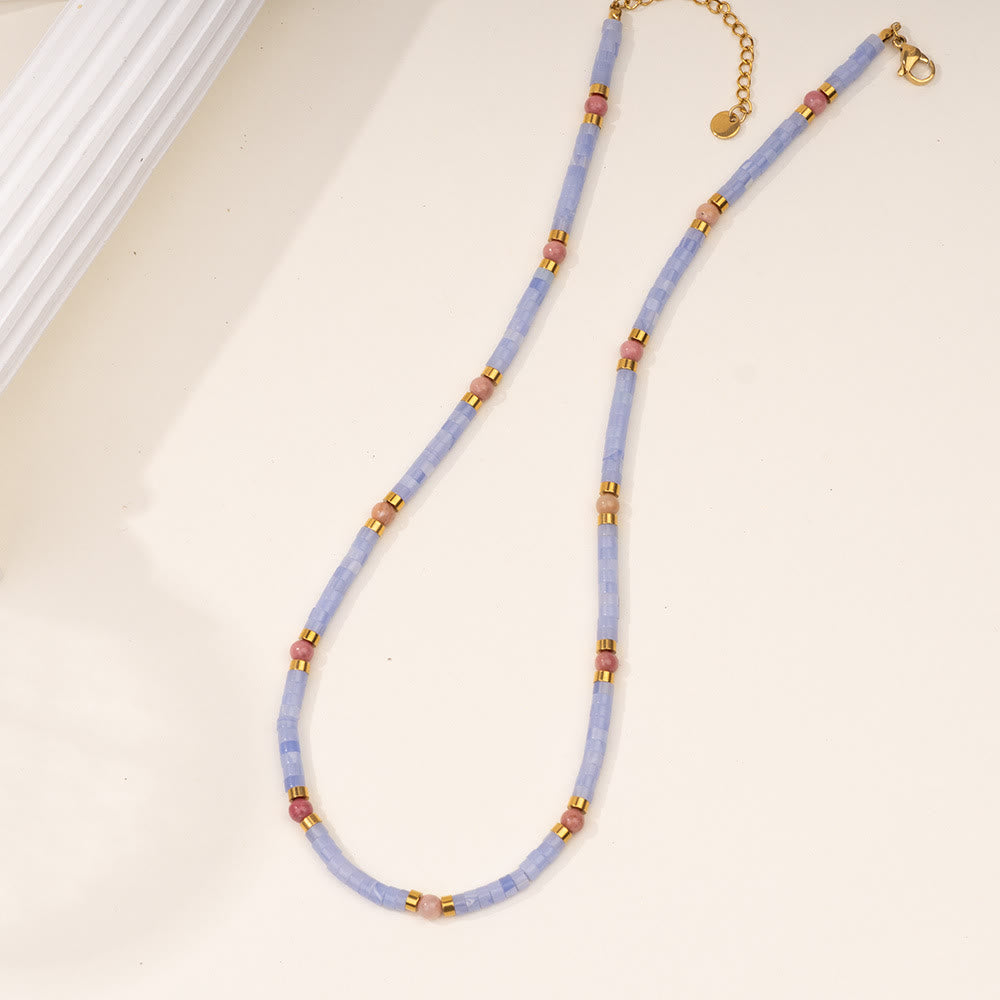 Olivenorma Amazonite Aquamarine Blue Chalcedony Beaded Necklace