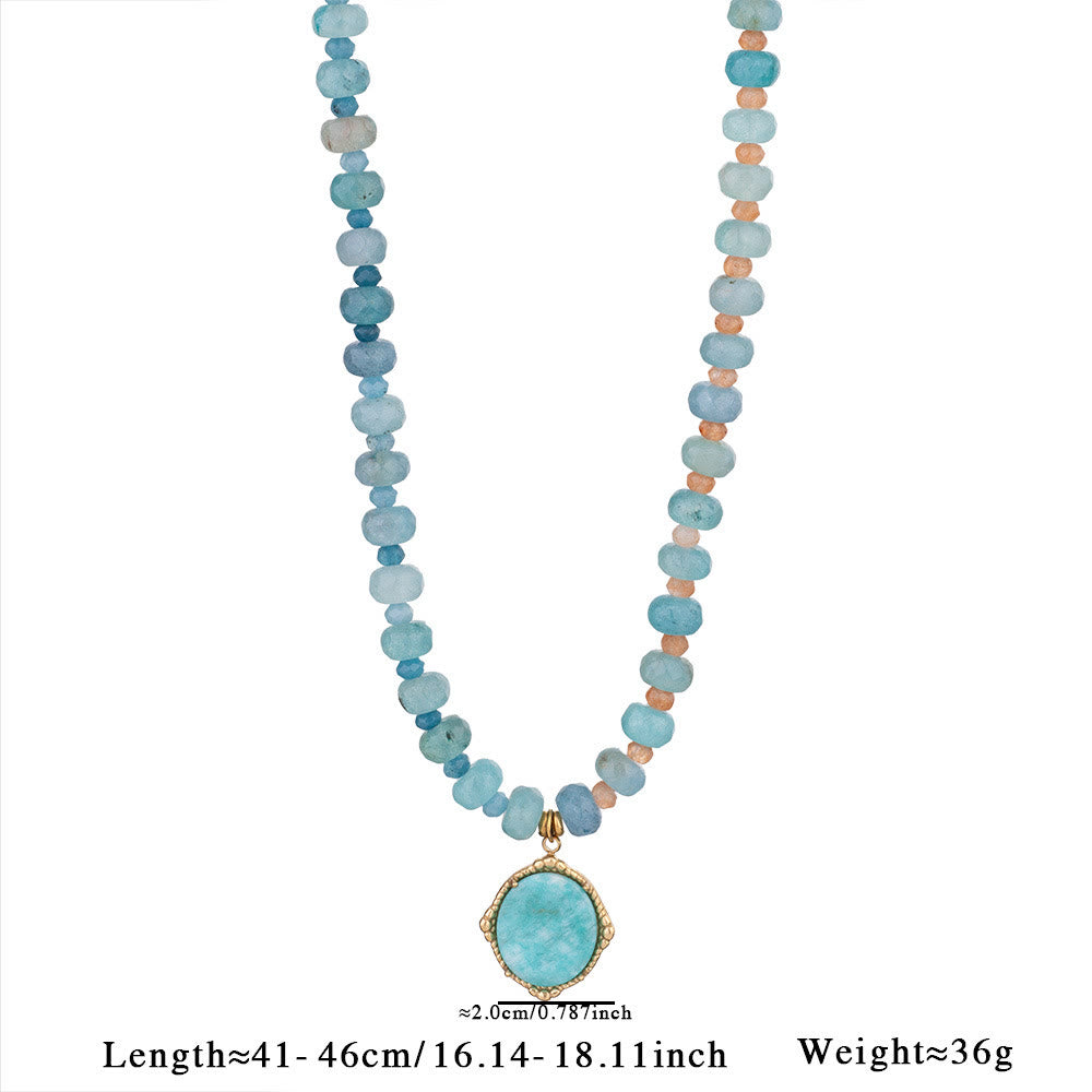 Olivenorma Amazonite Aquamarine Blue Chalcedony Beaded Necklace