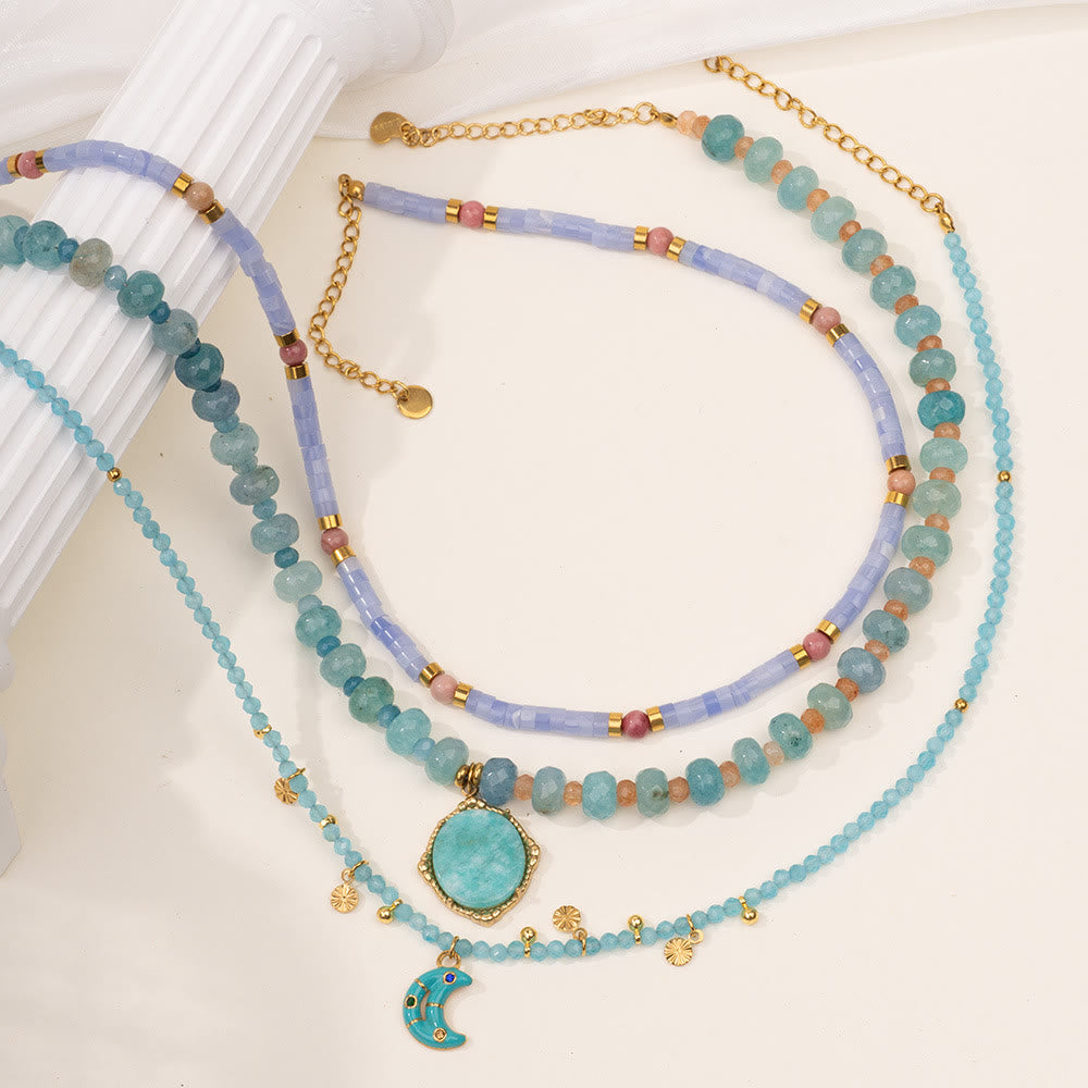 Olivenorma Amazonite Aquamarine Blue Chalcedony Beaded Necklace