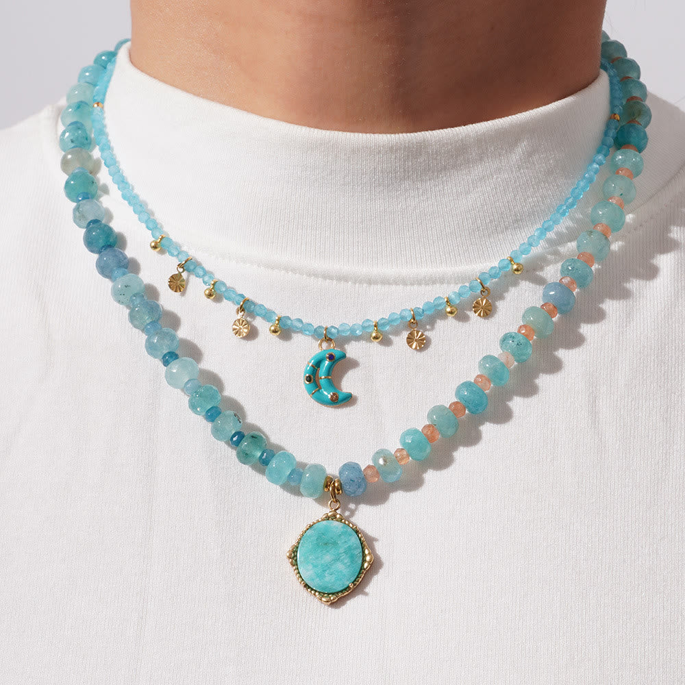Olivenorma Amazonite Aquamarine Blue Chalcedony Beaded Necklace