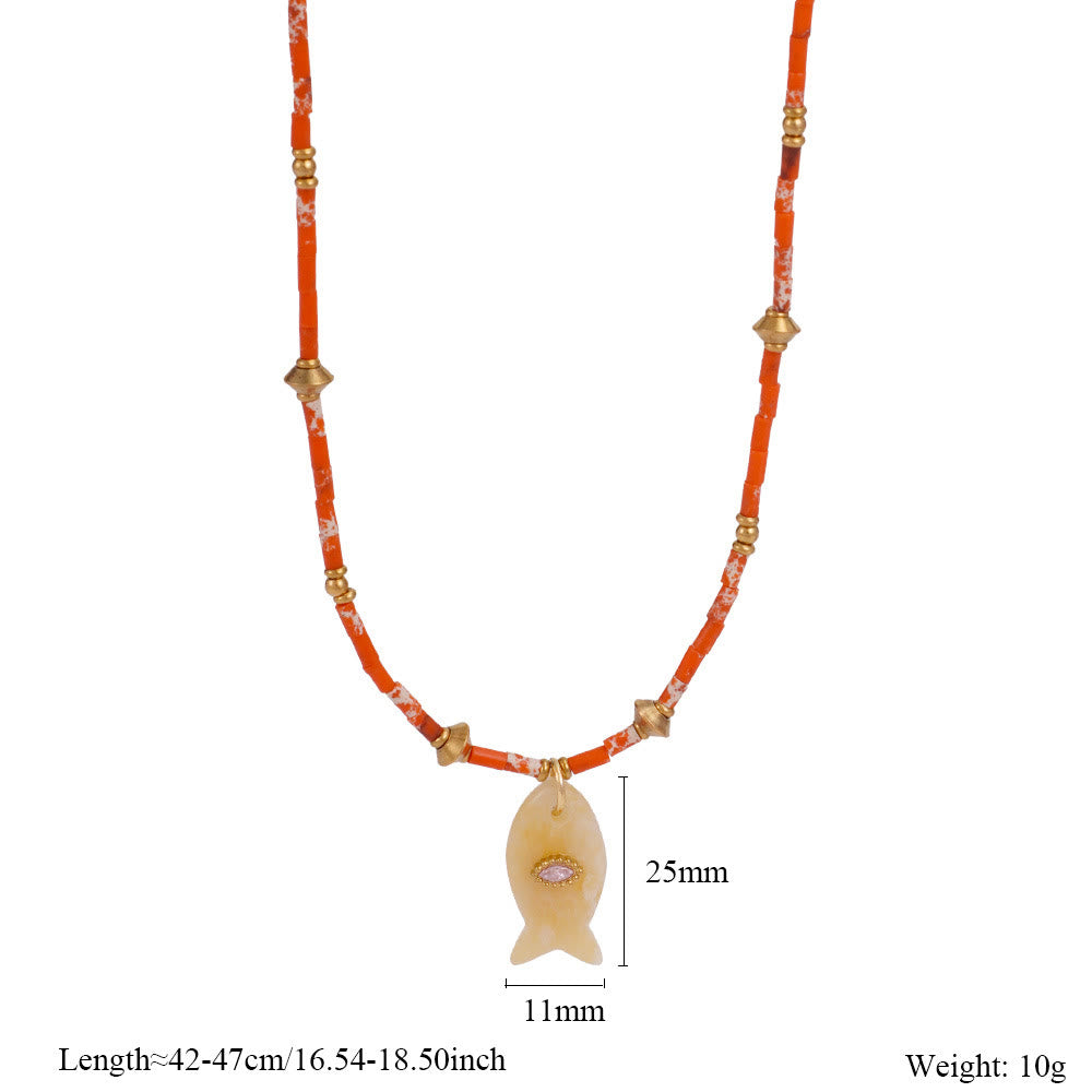 Olivenorma Natural Stone Beads Fish Carving Pendant Necklace