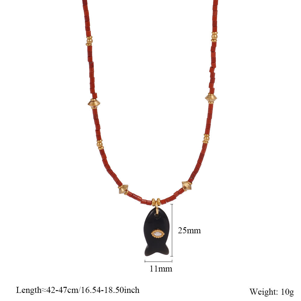 Olivenorma Natural Stone Beads Fish Carving Pendant Necklace