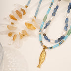 Olivenorma Crystal Beads Stainless Steel Fish Pendant Necklace