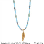 Olivenorma Crystal Beads Stainless Steel Fish Pendant Necklace