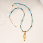 Olivenorma Crystal Beads Stainless Steel Fish Pendant Necklace