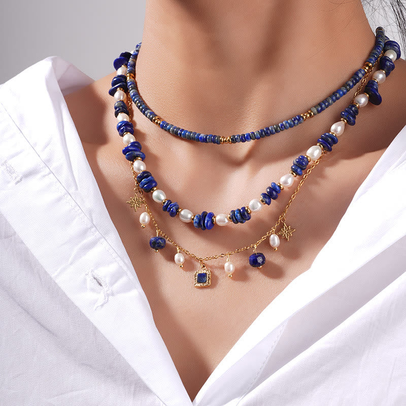 Olivenorma Freshwater Pearl Lapis Lazuli Beads Necklace