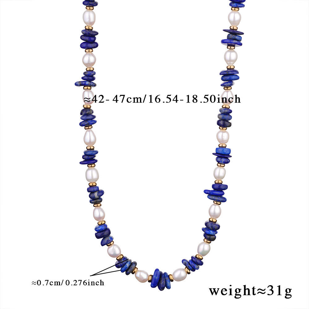 Olivenorma Freshwater Pearl Lapis Lazuli Beads Necklace