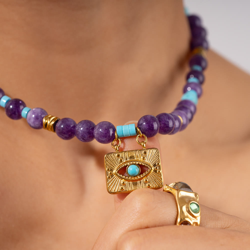 Olivenorma Amethyst Tiger Eye Beads Evil Eyenecklace