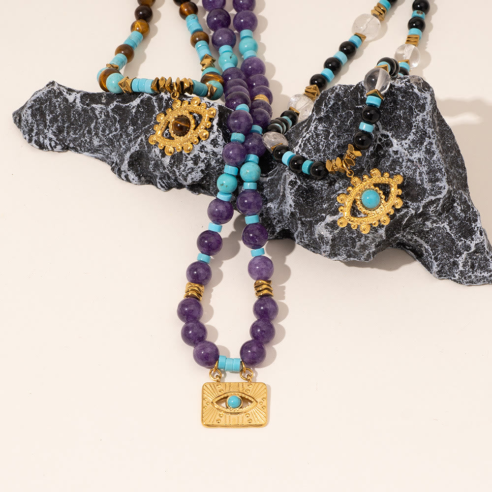 Olivenorma Amethyst Tiger Eye Beads Evil Eyenecklace